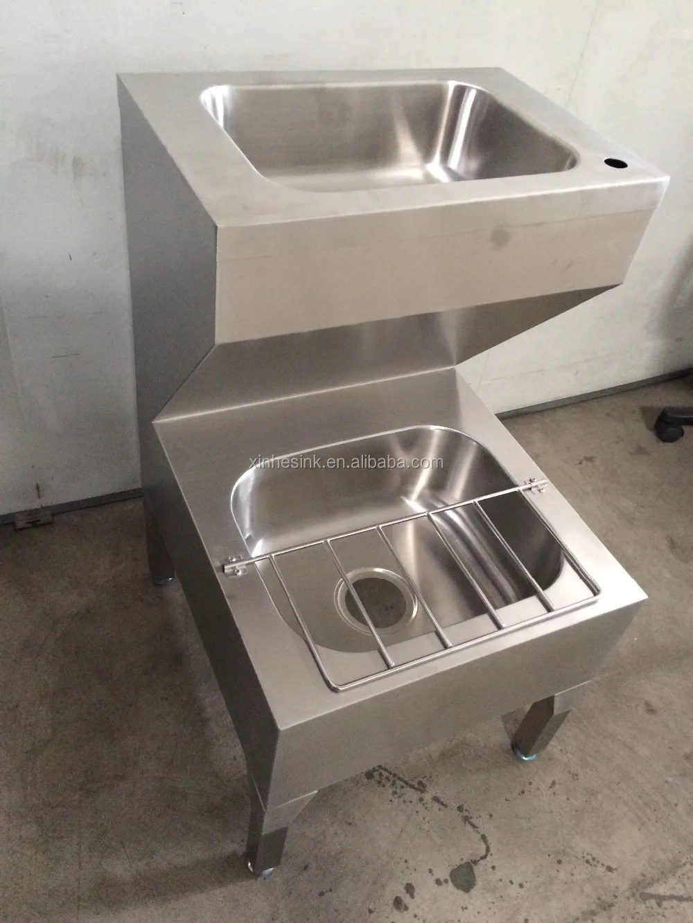 Commercial Stainless Steel Floor Mount Double Bowls Hand Washing