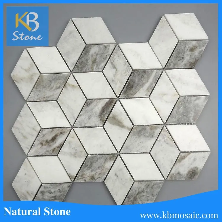 Natural beautiful snow white 3D shape marble mosaic tiles