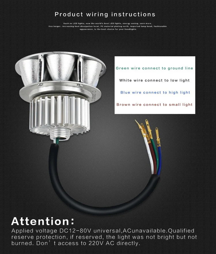 Electrombile LED headlight motorcycle Headlamps Super bright universal voltage built-in headlamps with 6 beads