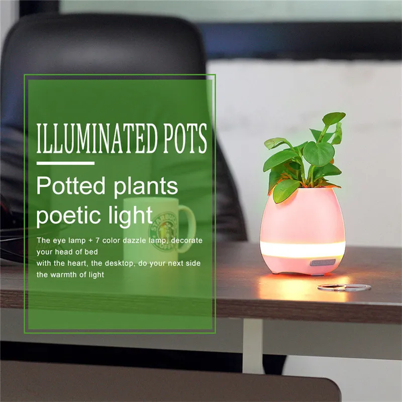 Hot Sale 2017 New Arrival Factory Supply LED Music Vase, Plant Smart Music Flowerpot Bluetooth Speaker Dancing Green
