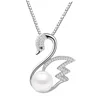 925 Sterling Silver Gold Plated Chain Swan Pearl Charm Pendant Necklace