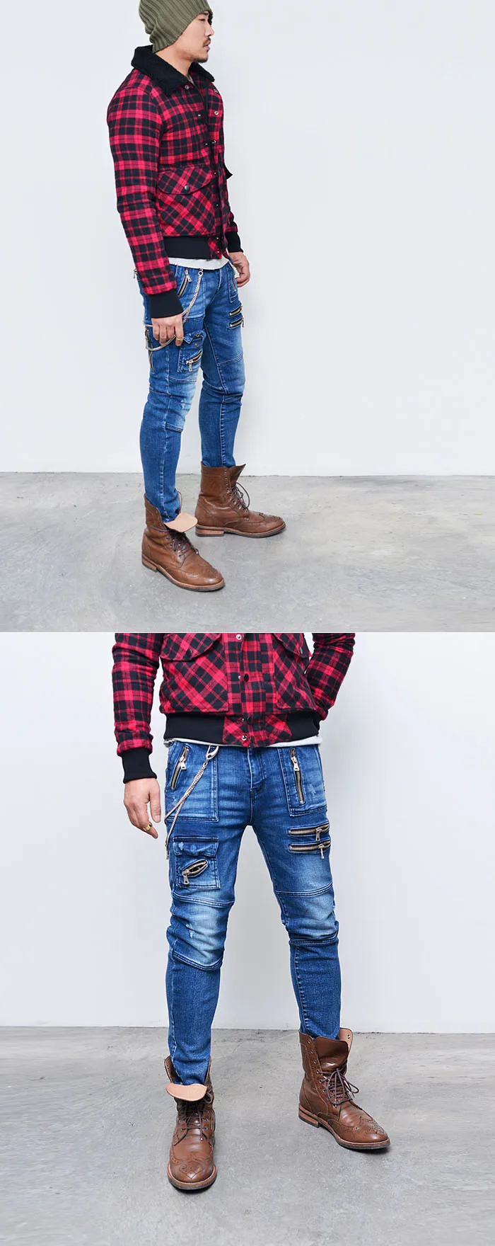 Designer Mens Street Multi Zipper Slim Skinny Blue Jeans Cheap Wholesale Jeans Citi Trends Buy