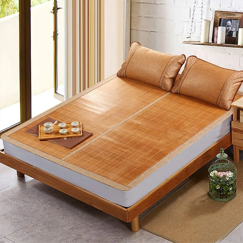 Summer Rattan Bamboo Mat Mattress Bed Cover Pillowcase Foldable