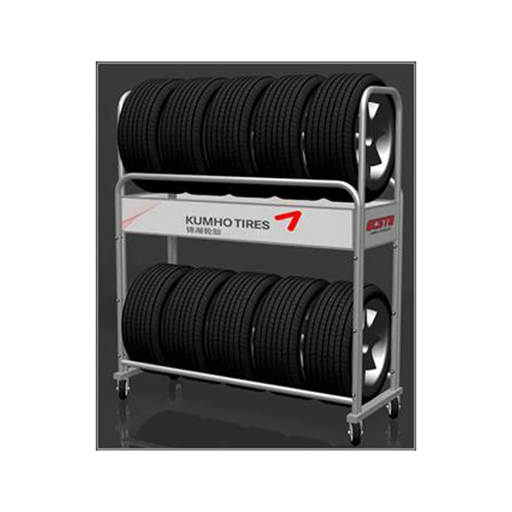 Movable Metal 2 Layers 810 Car Tires Display Stand Storage Rack Shelf