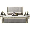 Upholstered Geometric Paneled Platform Bed with Wood Slat Support King leather double bed Combination Modern Style