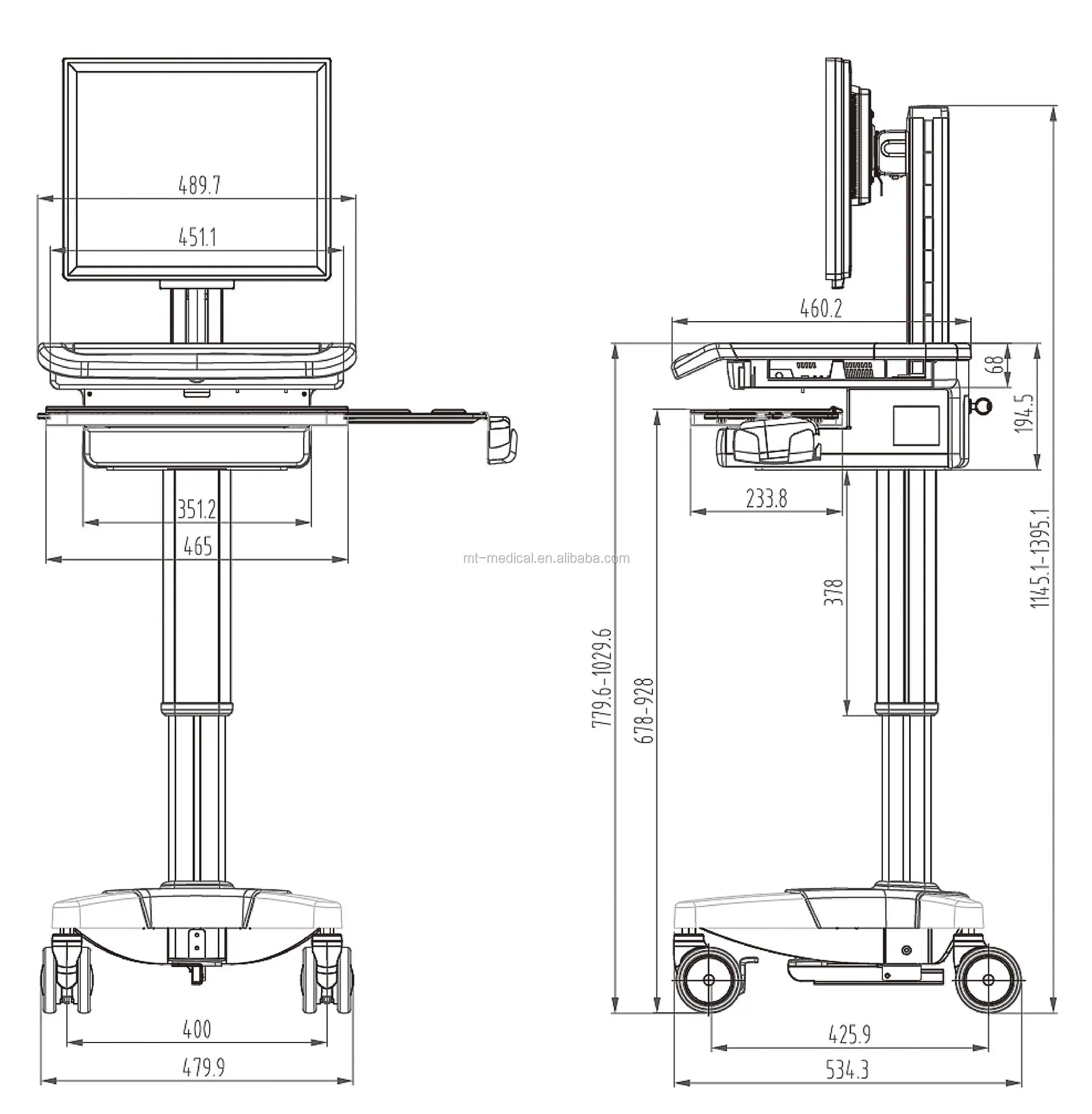 Medical Movable Wireless Computer Nursing Trolley