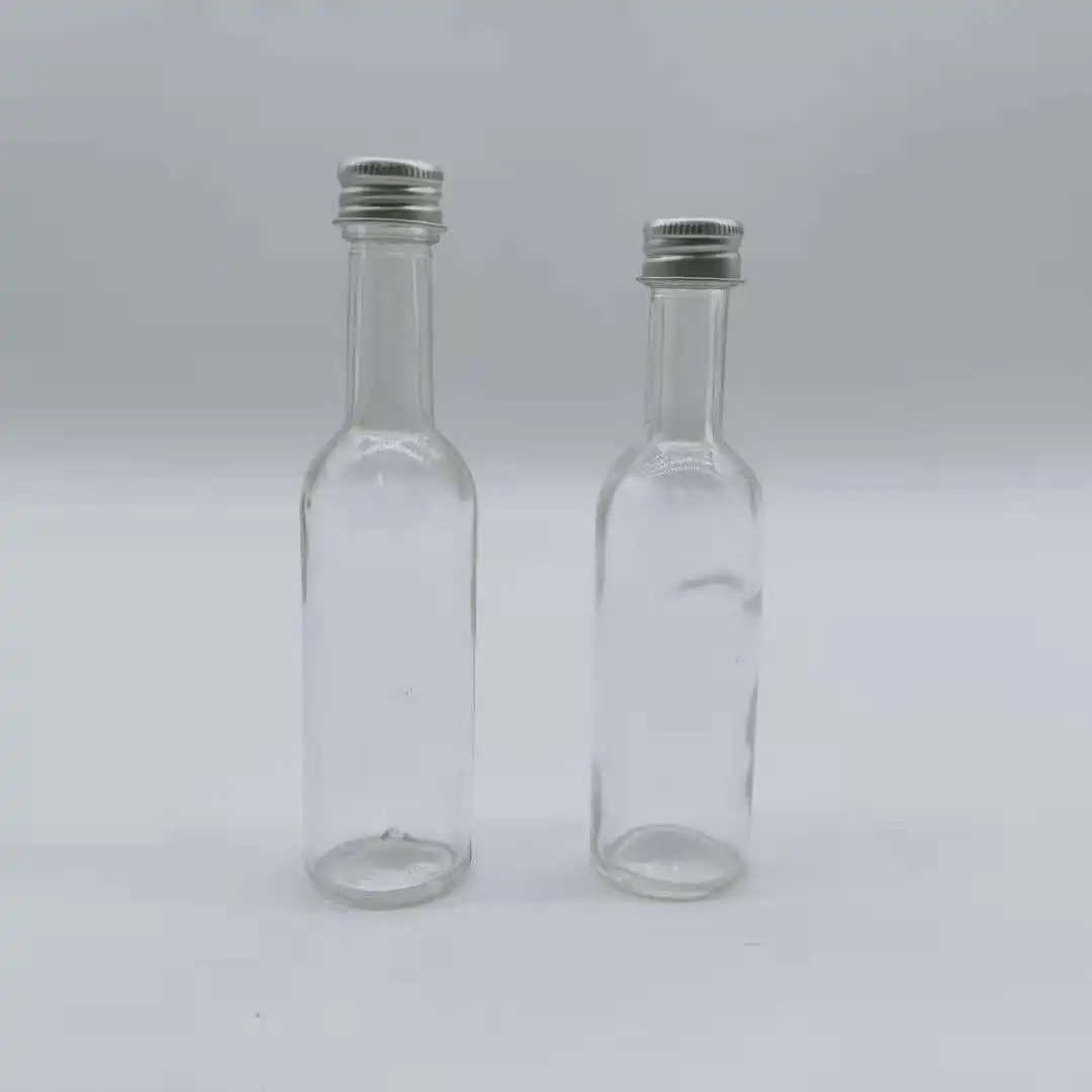 50ml100ml Empty Clear Round Liquor Small Sample Glass Bottle With Metal