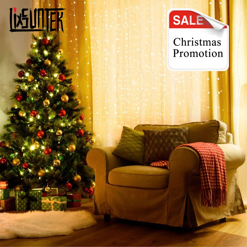 Christmas curtain lights Solar panel LED warm white copper wire energy saving fairy light strings