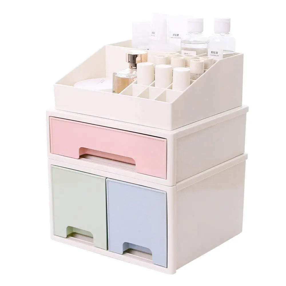 Baina Plastic Desk Organizer With Stackable And Extra Deep Drawers Desktop Storage Box Holder For Cosmetic Brushes Palettes Nail Supplies Office