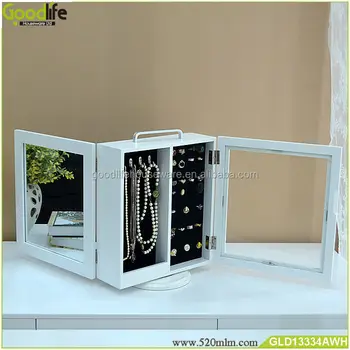 Bedroom Furniture Tabletop Jewelry Display Cabinet Rotating Mirror