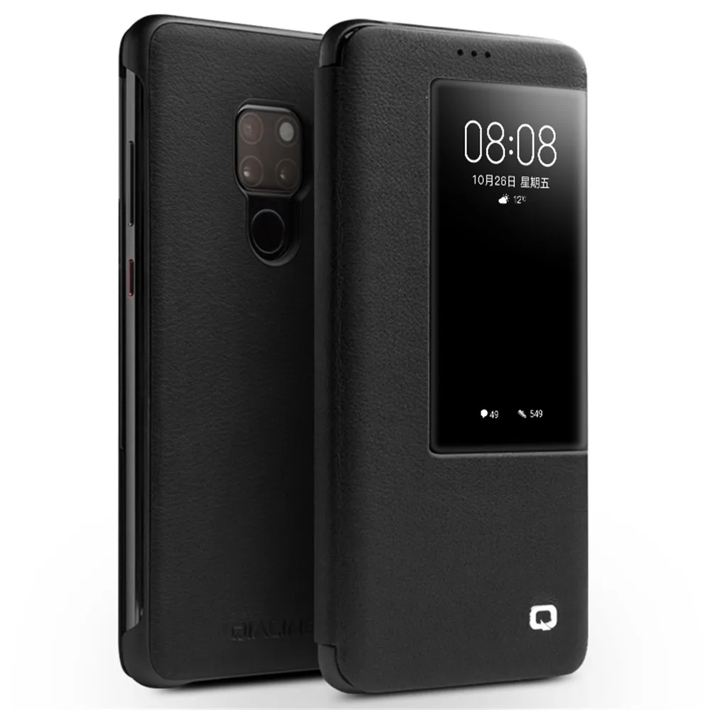 QIALINO Luxury Full Grain Genuine Leather Flip Smart Window For Huawei Mate 20 Pro Lite Case Cover Smartphone