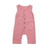 Baby Clothes Little Girls Pink Boutique Linen Romper With Buttons Plus Size Children Clothes