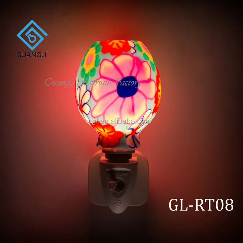 ETL  CE SAA CB BS Aroma Essential Oil soft Art glass red flowers design night light 110v 220v 7w GL-RT06