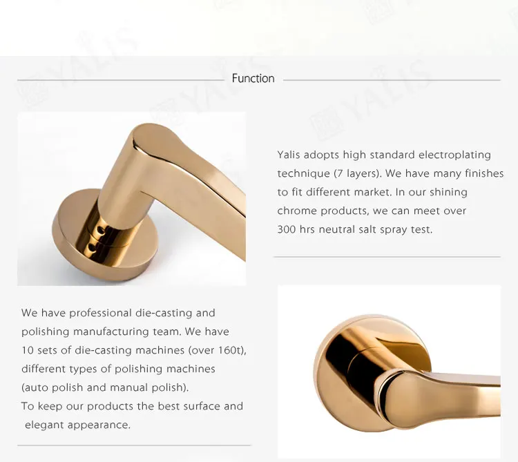 New style bedroom front polished rose gold plated door handle lock set