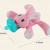 free sample CPSIA stuffed baby rabbit pacifier toy/plush pink baby pacifier toy with PVC box packed