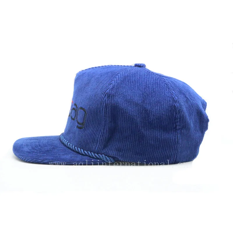 Custom 5 Panel Blank Plain Nylon Rope Snapback Blue,Embroidery Corduroy