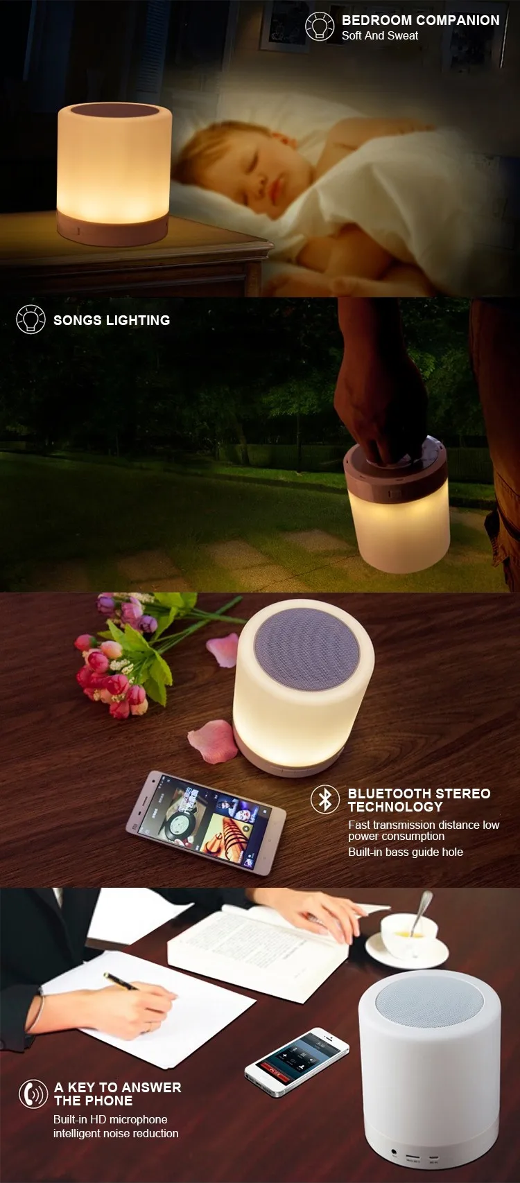 Smart Wireless app control Hands Free Calling Touch Sensor Bluetooth light speaker - ANKUX.COM