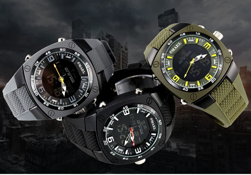 Multifunction Men Sport Watches Military Dual Time Analog Led Day Date 
