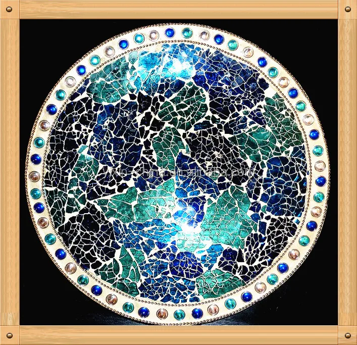 Silver Mirror Decorative Mosaic Glass Plates Round Shape Cheap Dinner
