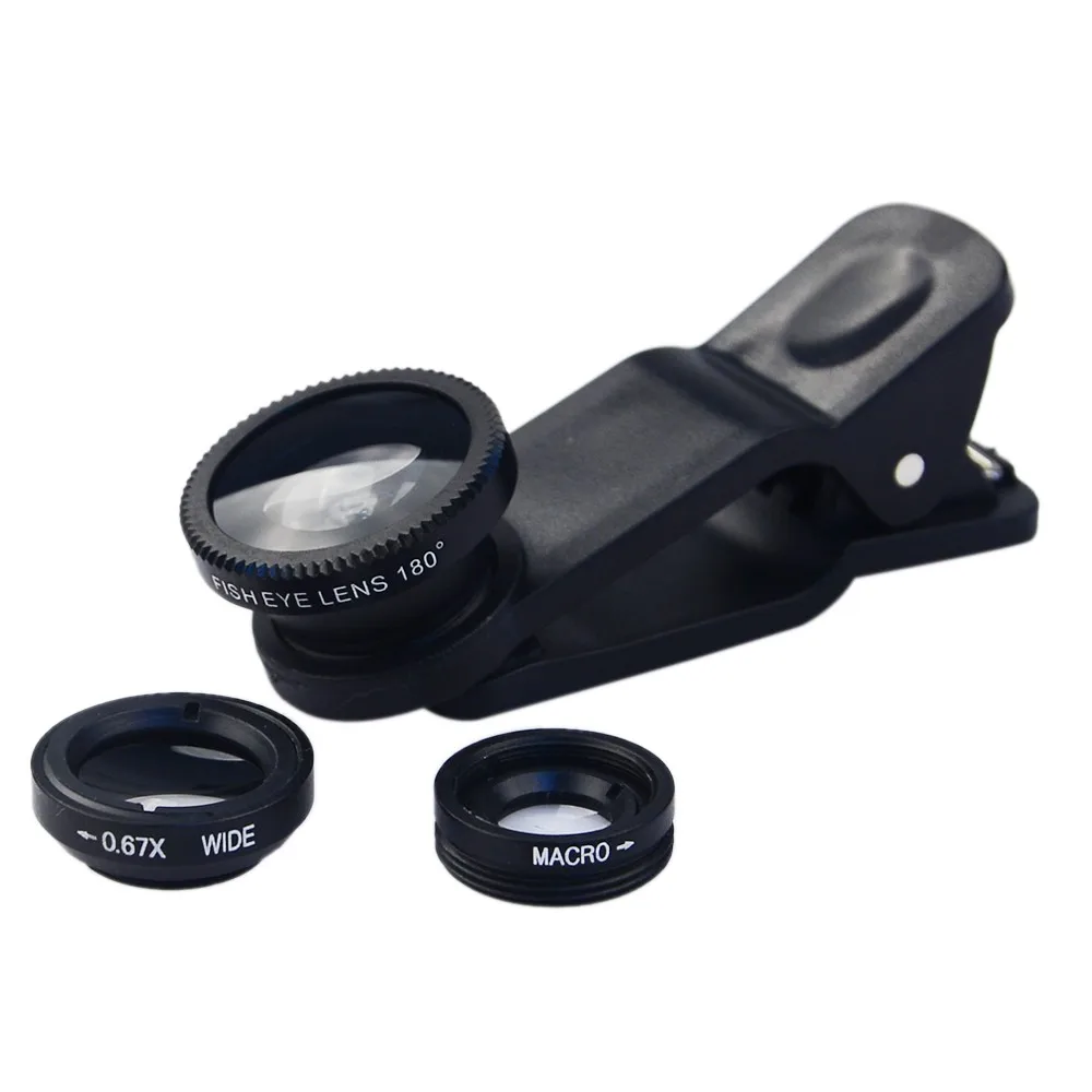 3 In1 Mobile Phone Camera Lens Kit Wide Angle Fish Eye Macro Lens With