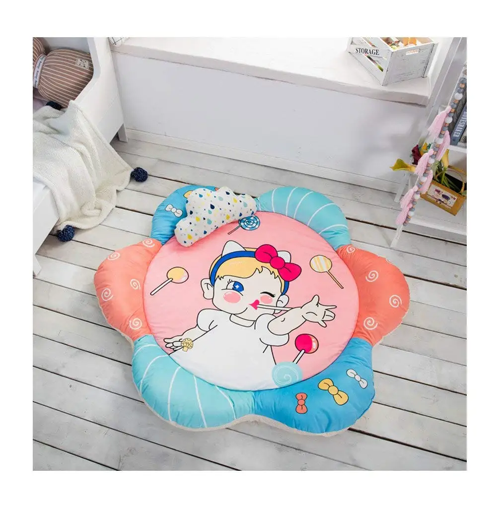 Soft Fenced Round Rug Cotton Baby Play Mat Round Rugs Sunflower Petals Carpet Play Mat Extra-Thick Round Mat Kids Room Decoration 54.6 in (lollipop)
