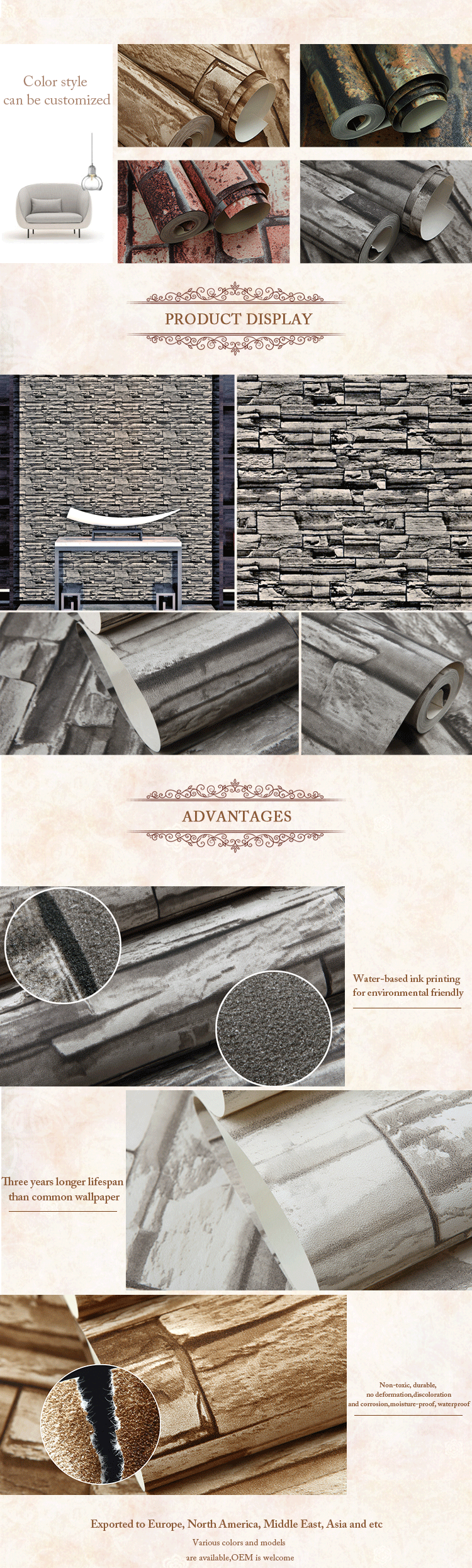 2017 pvc vinyl hotel interior design wallpaper stone design