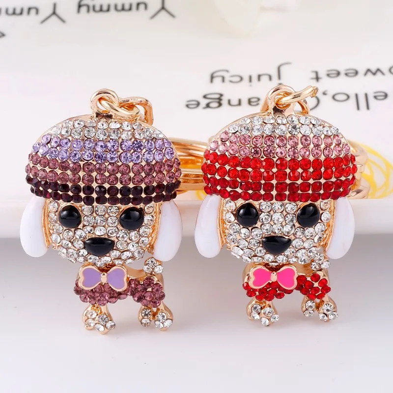 时尚光豪华可爱钻石动物钥匙扣玩具合金狗钥匙扣