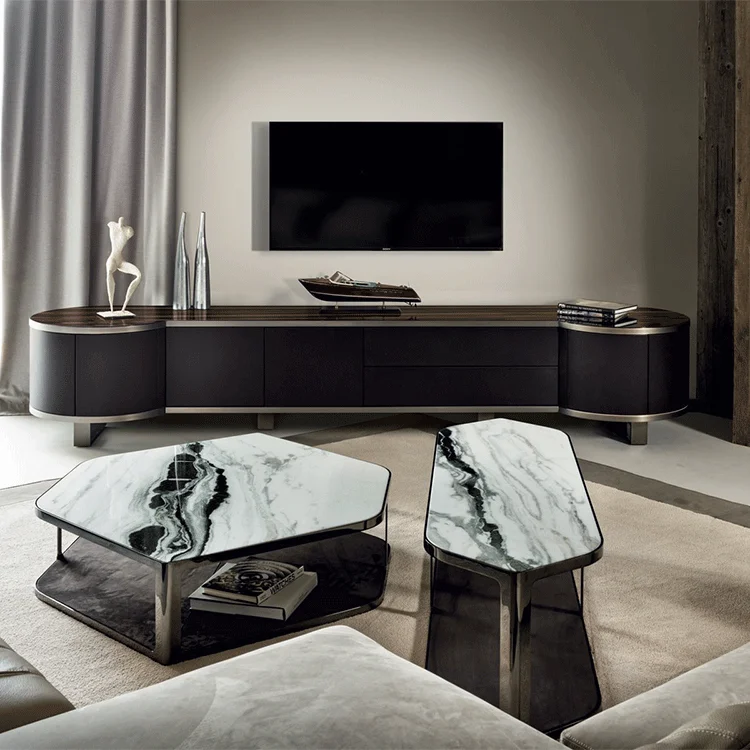 Solid wood hardware cooper/ smoky/black/customize TV stand with storage space for living room hotel vila apartment