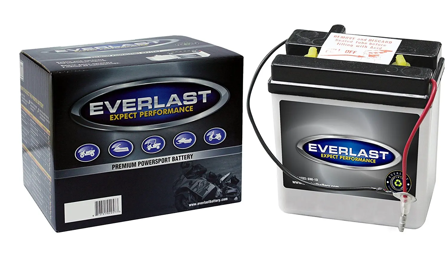 EverLast Battery - 6N6-1D - 6 Volt, Conventional Battery with Acid Pack -3 ...