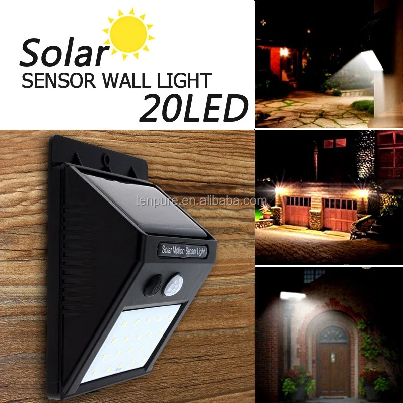 Solar Power Street Wall Light With PIR Motion Sensor Outdoor Garden Walkway Lamp 