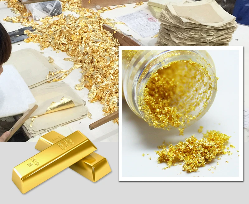 Poudre d'or pur comestible 0.1g 24K, feuille d'or véritable