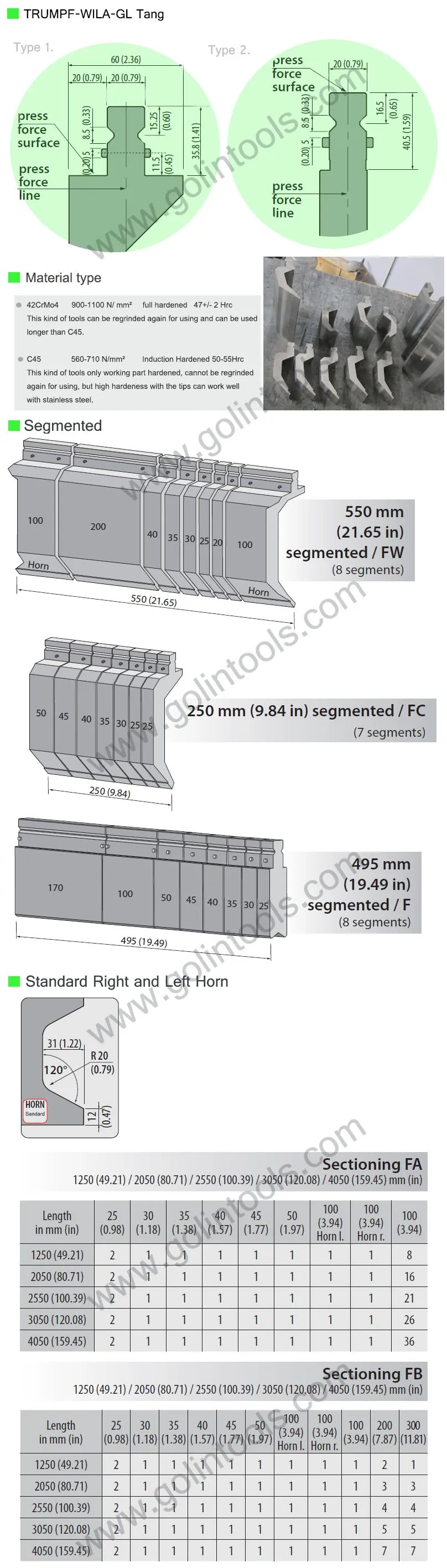 Long Life 835mm Trumpfwila Press Brake Tooling,Amada Press Brake Die