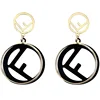 Cute 925 Sterling Silver Stick Titanium Double Layer Loop Black Round Letter F Earring Simple Geometric Letter F Earring