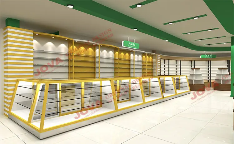 OEMODM Retail Pharmacy Shelves Rack Shop Counter Design for Medical Store Furniture