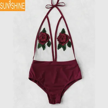 flower embroidered swimsuit