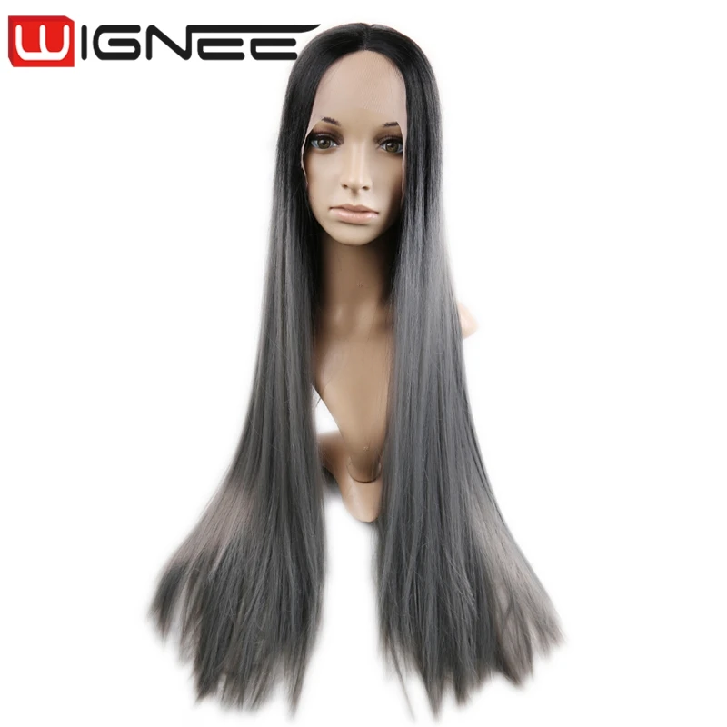 Lace Front Ombre Ash Gray Synthetic Cosplay Wig Long Silk Straight Hair Weaving Braided Wig For Women Buy Lace Front Wig Hair Weaving Braided