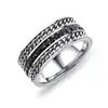 Titanium steel three rows of large-width wide cable chain black diamond ring