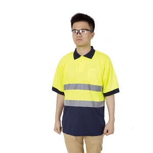 100% cotton lapel button reflective work safety short sleeve T shirt 100% cotton lapel button reflective work safety short sleeve T shirt