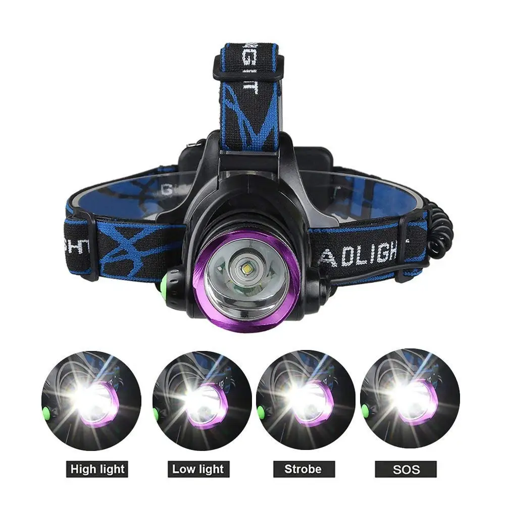 Pro headlight 4 Modes LED Headlight Headlamp, Cree XML T6 Beam Hands-free Flashlight , Fits Head , Helmet , and Belt with Adjustable Headband , for Hunting Fishing Camping Jogging , Waterproof , with Rechargeable 18650