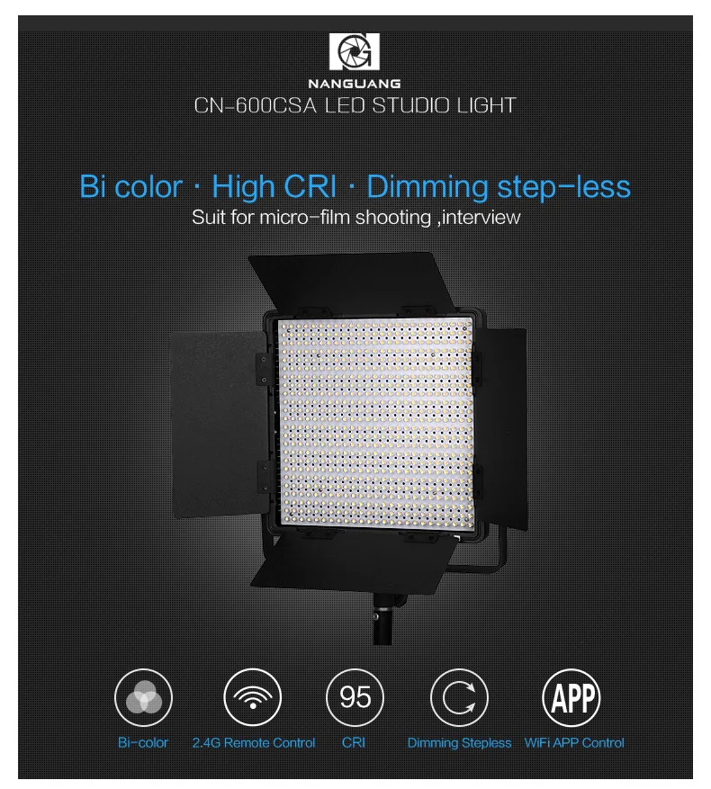 NANGUANG CN-600CSA Bi-color studio LED light for photo and video film shooting equipment tv studio equipment