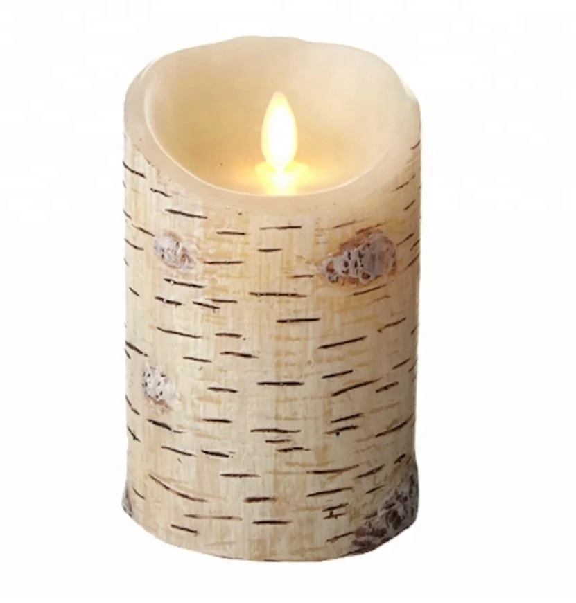 Wholesale Flickering Candles,Realistic Pillar Led Wood Birch Bark