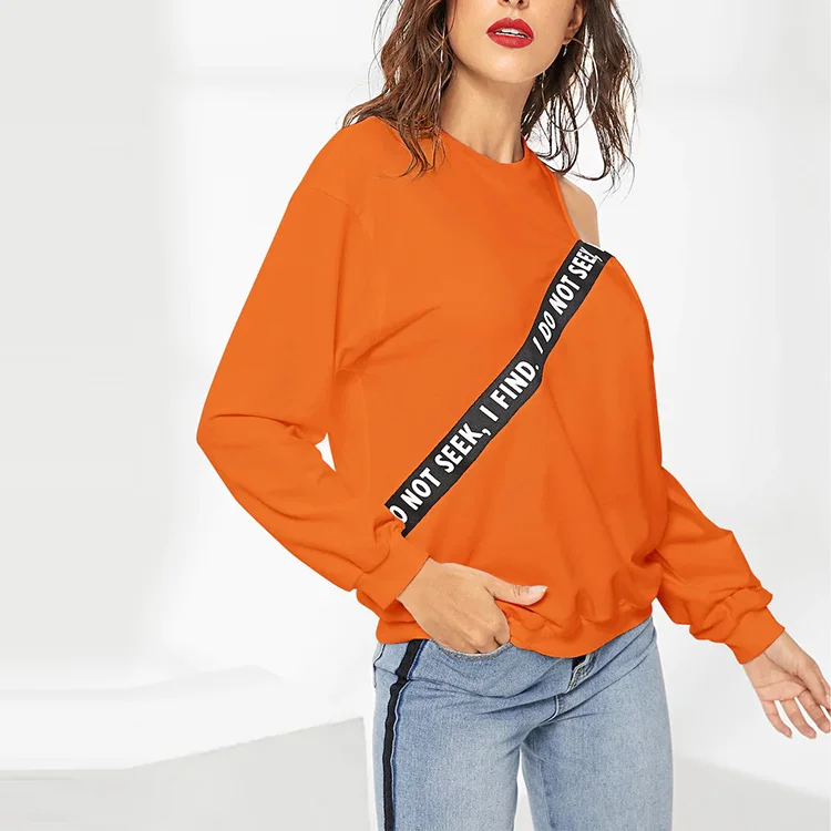 cold shoulder letter taped sweatshirt