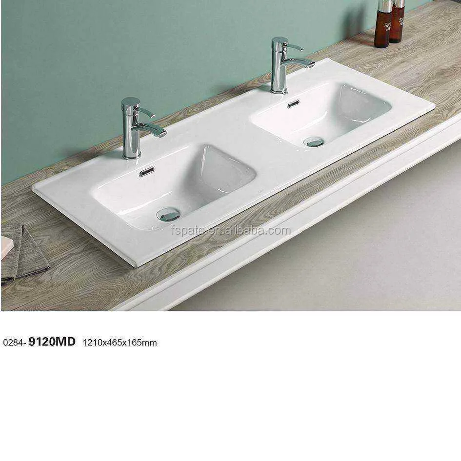 Luxury Bathroom Vanity Top Double Wash Basin Ceramic Above Counter