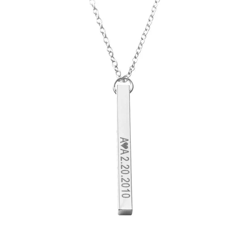 Custom Personalized Vertical Bar Pendant Chain Necklace With Name Brass ...