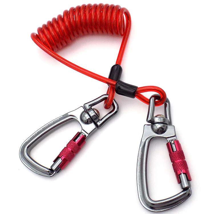 Super Spring Coil Tool Lanyard With Double Screwlock Carabiners Pvc
