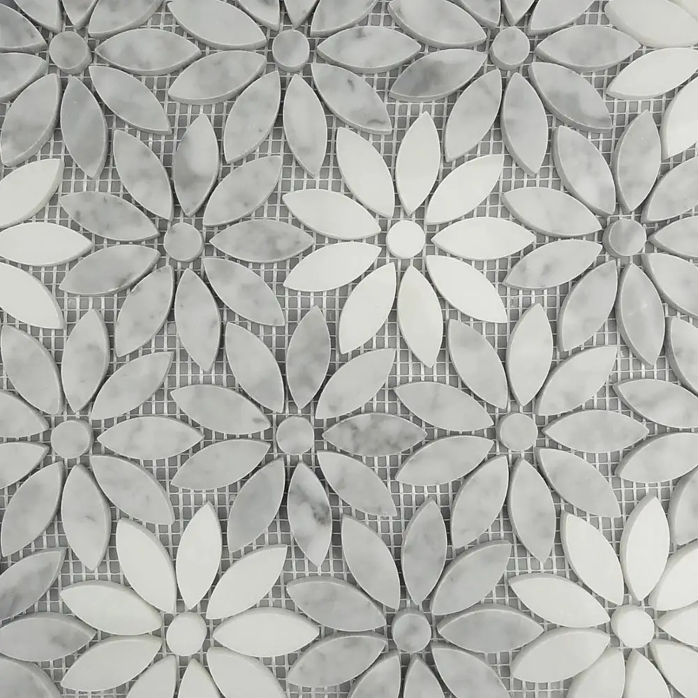 Carrara Mix White Thassos Water Jet Flower Shaped Natural Tiles And Marble Mosaic Buy White