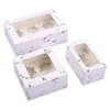 Wholesale marble cupcake packaging window face box 4 hole custom logo