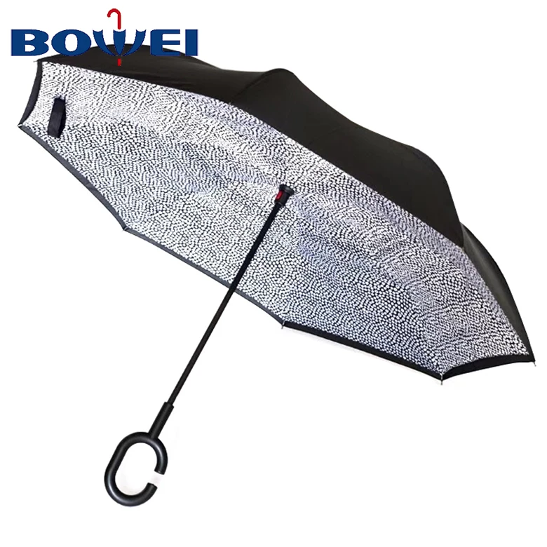 Factory sale top quality double layer pongee c handle reverse umbrella