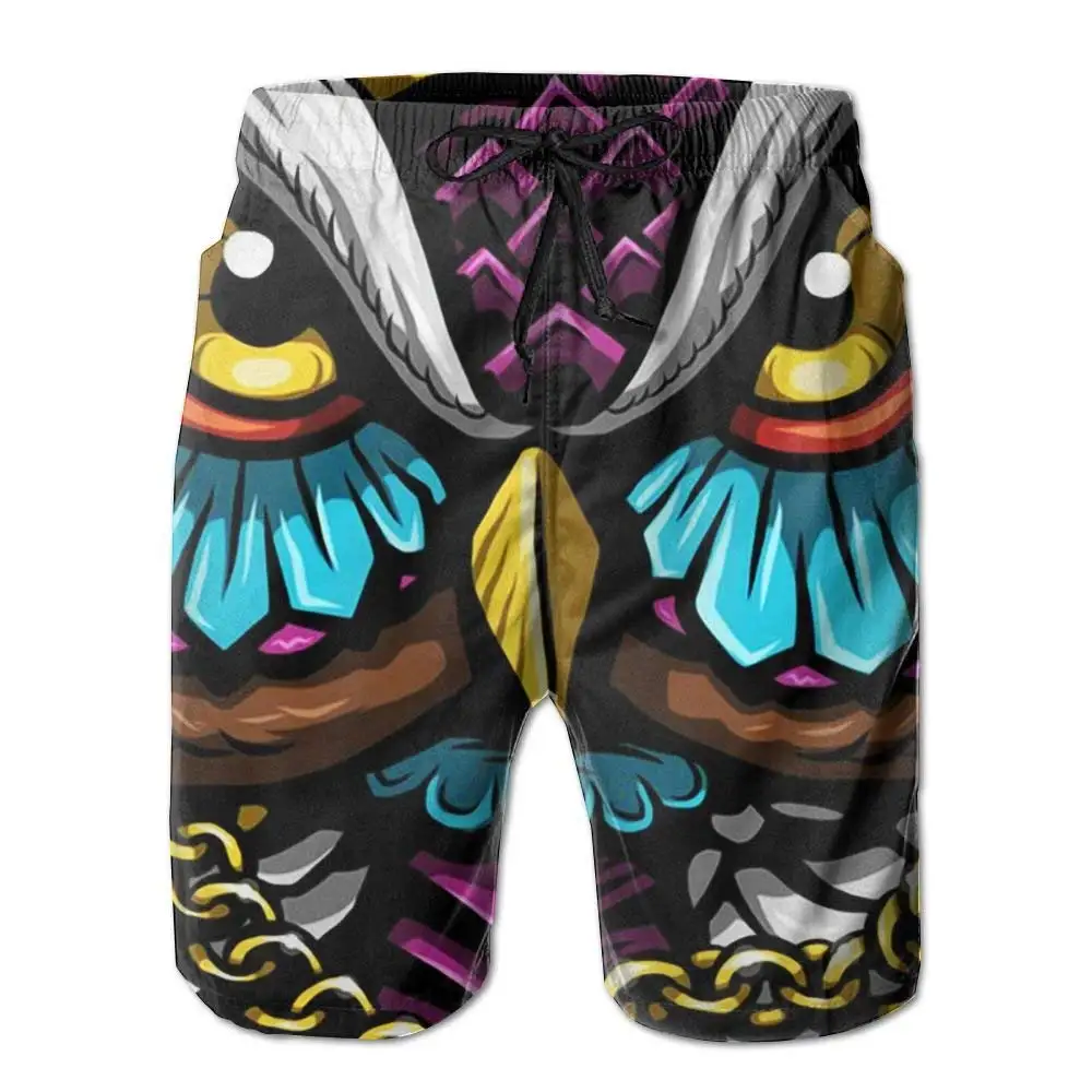 Cartoon Owl Mens Beach Board Shorts Quick Dry Summer Casual Swimming Soft Fabric with Pocket