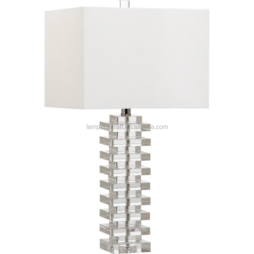 Gros moderne lampe de table décorative avec cristal transparent blanc rectangulaire abat jour